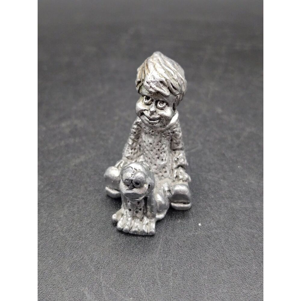 Vintage Miniature Little Boy with a Frog Pewter Figurine Kitschy Cute Weirdo